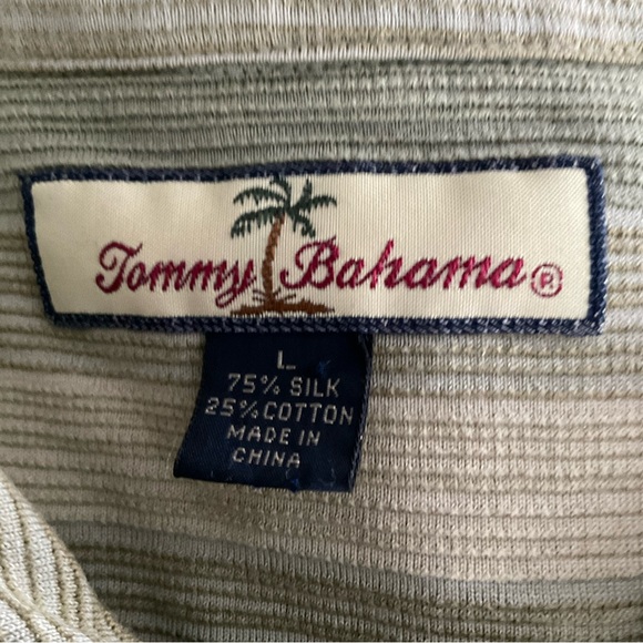 Tommy Bahama silk blend striped textured polo shirt size Large (C1) - Picture 4 of 5